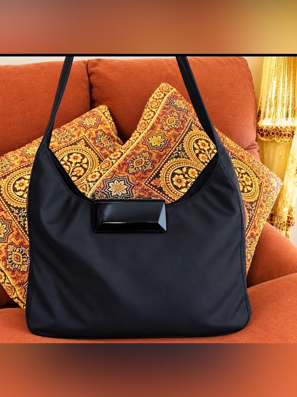 Authentic Prada Black Shoulder Bag with Gloss Accent